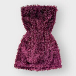Burgundy Fuzzy Strapless Mini Dress – 2000s Statement